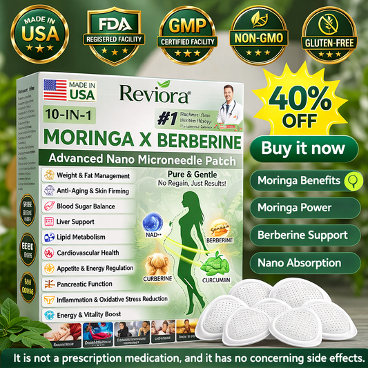 Once Daily. Visible Changes in 7 Days. 👨‍🔬 Reviora™ Moringa + Berberine Slim Patch Advanced 10-in-1 Metabolic Formula